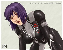  azasuke bottomless breasts cables femsub ghost_in_the_shell large_breasts maledom motoko_kusanagi nude purple_hair red_eyes remote_control source_request tech_control topless 