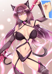 bell_collar bikini_bottom bikini_top breasts cat_ears cat_girl collar expressionless fake_animal_ears fate/grand_order fate_(series) female_only femsub glowing glowing_eyes large_breasts long_hair long_nails looking_at_viewer manip misterman4_(manipper) purple_hair scathach_(fate/grand_order) spiral_eyes symbol_in_eyes tagme tail takecha thighhighs