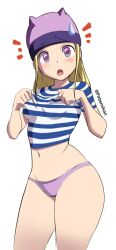  blonde_hair blush digimon digimon_frontier female_only femsub hat long_hair manip master226_(manipper) open_mouth pabsmikan panties purple_eyes shirt signature simple_background solo spiral_eyes standing surprised underwear undressing white_background zoe_orimoto 