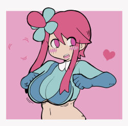  animated blush bouncing_breasts breasts chicken_pose female_only femsub large_breasts long_hair midriff mochi_dance nintendo pokemon pokemon_black_and_white red_hair skyla solo tagme video white_stew 