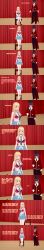  absurdres angry anoni_hypno aware black_hair blonde_hair body_control bra brown_eyes choker clothed confused dialogue english_text femsub gyaru hair_covering_both_eyes long_hair maledom marin_kitagawa my_dress-up_darling one_eye_open short_hair smile stage_hypnosis text top_hat underwear 