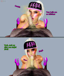  3d age_difference altered_common_sense bikini blue_eyes blush breasts collarbone comic dialogue erection expressionless fellatio femsub high_heels huge_breasts kissing licking maledom musk original penis pink_lipstick prostitution ronail short_hair smegma smell text thighhighs ugly_bastard white_hair 