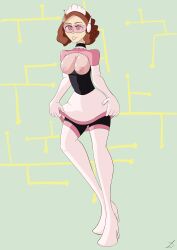 absurdres bodysuit breasts brown_hair empty_eyes female_only fembot femsub happy_trance haru_okumura high_heels hypnotic_accessory large_breasts latex persona_(series) persona_5 robotization short_hair skirt skirt_lift smile spiral_eyes symbol_in_eyes tech_control the_us_doctor visor