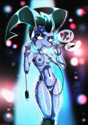 alternate_costume blue_eyes blush body_writing bottomless breasts corruption happy_trance jenny_wakeman large_breasts makeup my_life_as_a_teenage_robot nickelodeon nude robot robot_girl shadman tech_control topless twintails