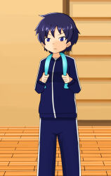  angry blue_hair breasts female_only short_hair tomboy tracksuit 