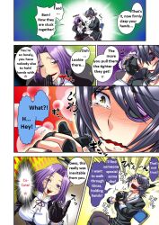 black_hair blush breasts comic eyepatch femdom hard_translated kantai_collection large_breasts nise_pakuman-san personification preview purple_hair short_hair tatsuta_(kantai_collection) tears tenryuu_(kantai_collection) text translated
