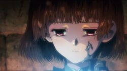 brown_hair empty_eyes expressionless female_only femsub kabaneri_of_the_iron_fortress red_eyes screenshot short_hair solo