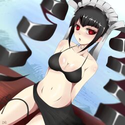 absurdres arms_behind_back bikini black_hair blush breasts celestia_ludenberg cleavage dangan_ronpa danraz0r drill_hair female_only femsub icontrol_(manipper) large_breasts looking_at_viewer manip navel open_mouth solo spiral_eyes symbol_in_eyes