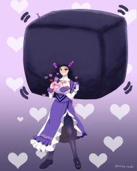  absurdres afro ayra_(fire_emblem) before_and_after black_hair breasts clothed cuffs dress empty_eyes female_only femsub fire_emblem fire_emblem_genealogy_of_the_holy_war gradient_background heart heart_eyes heart_hands hypnotic_accessory large_breasts legs moja_taishi nintendo pantyhose pink_eyes shoes signature simple_background solo speech_bubble 