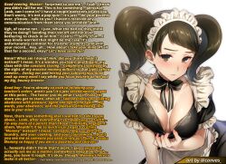  absurdres blush breasts brown_hair caption caption_only cleavage female_only femdom golden_scythe_(manipper) gradient_background gradient_text hizuki_akira hypnotic_breasts hypnotic_voice large_breasts looking_at_viewer maid maid_headdress male_pov manip milf mommy persona_(series) persona_5 pov pov_sub sadayo_kawakami short_hair teacher text twintails wholesome 