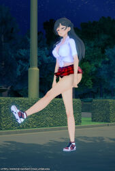 3d brown_hair chizuru_mizuhara crop_top femsub hypnotized_walking large_breasts latinkaixa long_hair miniskirt rent_a_girlfriend shoes sideboob