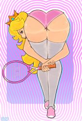  ass_focus bent_over blonde_hair crown female_only femdom girlinworld(manipper) hypnotic_ass kooprite leaning_forward long_hair looking_at_viewer looking_back manip nintendo pov pov_sub princess_peach sneakers super_mario_bros. thighhighs tight_clothing 