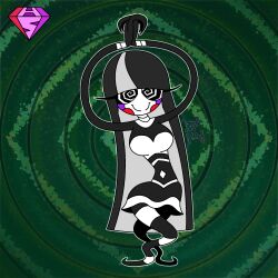  aged_up ambiguous_pov black_sclera black_skin charlotte_emily collar consensual dancer eyelashes facial_markings femsub five_nights_at_freddy's green_background happy_trance harem_outfit hypnoscream hypnotized_hypnotist large_breasts monster_girl multicolored_hair puppet_(fnaf) ring_background skirt smile spiralwash_eyes story straight-cut_bangs tentacles very_long_hair white_eyes white_skin 