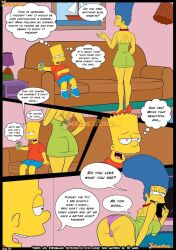  bart_simpson bimbofication blue_hair breasts clothed comic happy_trance heterosexual incest large_ass large_breasts marge_simpson necklace netorare panties tech_control text the_simpsons underwear western 