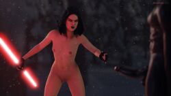  3d absurdres angry bottomless breasts brown_hair corruption dark_skin erection femdom finn_(star_wars) gloves lightsaber malesub nude open_mouth orange_eyes penis pussy rey_(star_wars) salamandraninja short_hair small_breasts star_wars topless unhappy_trance 