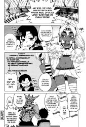 absurdres cheerleader comic dark_skin elf_ears greyscale hard_translated takatsu text translated