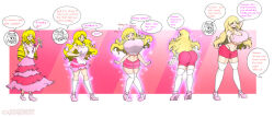  ass_expansion before_and_after bimbofication blonde_hair brain_drain breast_expansion breasts cleavage dialogue doll_joints dollification english_text female_only gameplay_mechanics huge_breasts large_ass long_hair luxy_(thegxjudgement) original pink_eyes princess_caelia_(kachopper9) speech_bubble symbol_in_eyes text thegxjudgement thighhighs transformation underboob 