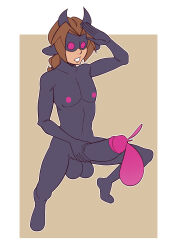  animal_ears brown_hair cow_boy cum ef-nsfw enemy_conversion horns jodian_kyse_(polarisbow) large_balls large_penis latex male_only malesub mask masturbation minotaur non-human_penis open_mouth original ponytail saluting squatting 