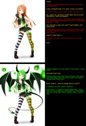 absurdres altered_common_sense before_and_after caption chisame_hasegawa corruption demon_girl female_only femsub glowing glowing_eyes horns long_hair monster_girl negima!_magister_negi_magi smile solo text transformation vahn_yourdoom wings