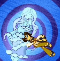  bee_girl bee_queen consensual dollys_factory enemy_conversion female_only femdom femsub hypnotic_light hypnotic_tentacle jellybell_(dollys_factory) jellyfish jellyfish_girl meistroass queenie_(dollys_factory) sleeping wholesome yuri 