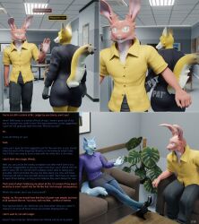 3d bunny_boy caption comic dialogue evan_(thalarynth) femdom femsub fox_girl furry hypnotized_hypnotist mz._ledger_(thalarynth) office office_lady original text thalarynth_(manipper) unaware wendy_(thalarynth) wolf_girl
