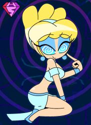  androgynous_dom bare_shoulders blonde_hair blue_eyes bracelet cinderella cinderella_(movie) disney earrings eyebrows_visible_through_hair eyeshadow femsub happy_trance harem_outfit headband hypnoscream kneeling loincloth looking_at_viewer midriff posing pov_dom princess ring_background shiny_hair shiny_skin shoes simple_background smile solo spiralwash_eyes tied_hair watermark 