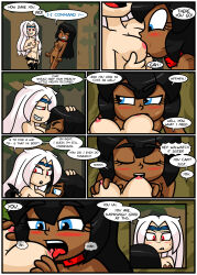 body_control breast_sucking caption collar comic crown dark_skin female_only long_hair nude nun resisting white_hair witch xierra099 yuri