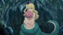 animated blonde_hair bottomless breasts brown_eyes cleavage corruption fairy_tail femdom femsub large_breasts licking_lips long_hair lucy_heartfilia monster_girl naga_girl natsu_dragneel nude scales slit_pupils snake_girl sound subtitled tail text topless transformation video