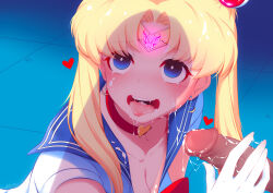 absurdres art_challenge blonde_hair blush breasts choker circlet cum cum_in_mouth cum_on_body cum_on_breasts cum_on_clothes drool earrings fellatio femsub gloves glowing handjob heart jewelry large_breasts long_hair maledom meme open_mouth opera_gloves penis ring_eyes sailor_moon sailor_moon_(series) tattoo tears tongue tongue_out twintails yanyanzi