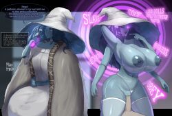  before_and_after blue_eyes blue_hair blue_skin bottomless breasts clothed dialogue drool elden_ring english_text eye_color_change femsub hat instant_loss mahoumonsterart maledom multiple_arms nipples nude one_eye_open pink_eyes ranni_(elden_ring) sex spiral spiral_background spiralwash_eyes text topless vaginal witch witch_hat 