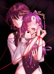  absurdres ahegao bare_shoulders blush bondage breast_grab clothed earrings empty_eyes eye_roll female_only femdom femsub finger_in_mouth fu_xuan_(honkai_star_rail) glasses groping hair_ornament hokusei honkai_star_rail kafka_(honkai_star_rail) open_mouth pink_eyes pink_hair purple_hair restrained smile sunglasses sweat tears tongue tongue_out yellow_eyes 