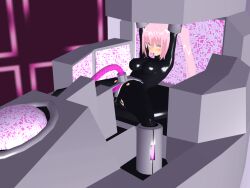  3d 3d_custom_girl blue_eyes blush bodysuit catsuit chair corruption erect_nipples_under_clothes eyes_plant_(saihate_no_majo) latex magical_girl open_mouth pink_hair restrained rubber saihate_no_majo sitting spread_legs tech_control twintails vaginal 