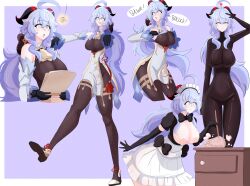  a_singular_fish ahoge antenna armpit_hair bangs bare_breasts bell bell_collar blue_hair blush bodysuit border bow_tie chicken_pose cleaning clothed clothed_exposure coin collarbone drone dronification exposed_chest eyebrows_visible_through_hair feather_duster female_only femsub ganyu_(genshin_impact) genshin_impact gloves goat_girl happy_trance horns large_breasts latex leaning_forward long_hair looking_at_viewer maid maid_headdress multiple_methods_of_hypnosis nipples open_mouth opera_gloves pendulum pet_play purple_background ribbon saluting shoes side_slits simple_background skirt smile solo spiral_eyes spiralwash_eyes standing standing_at_attention surprised table tech_control text thigh_gap tight_clothing tongue tongue_out topless wide_hips zombie_walk 