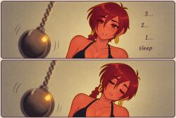 ai_art aubrey_(sea_legs) bikini camile-e_(generator) earrings femsub freckles original pendulum red_hair tan_skin text 