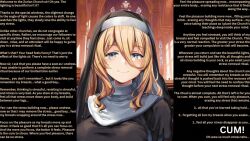 animated animated_gif belko blonde_hair blue_eyes bra breasts clothed cum english_text femdom hypnotic_breasts looking_at_viewer malesub manip nun orgasm penis spiral text unknownn_(manipper)