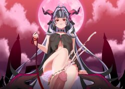  anklet bare_legs bare_shoulders bottomless chains collar collarbone corruption crossed_legs cum dragon_girl erection eyebrows_visible_through_hair eyeshadow feet femdom femsub fire_emblem fire_emblem_engage footjob grey_hair hair_ornament happy_trance horns hypnotic_accessory hypnotized_dom leash legs lingerie long_hair looking_at_viewer magic_circle multicolored_hair night nipples outdoors penis pov pov_sub red_eyes revolverwing see-through sitting smile toenail_polish veyle_(fire_emblem) white_hair wings 