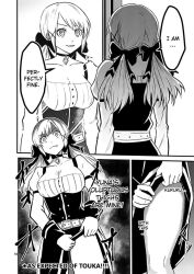  breasts clothed comic dialogue dress english_text femsub greyscale maledom mirror official possession speech_bubble subaruichi tagme text the_legendary_hero_is_dead thigh_focus thighs touka_scott yuna_yunis 