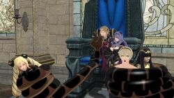  3d armor bare_shoulders black_hair blonde_hair breasts brother_and_sister brothers camilla_(fire_emblem_fates) candle chair cleavage closed_eyes clothed coils crossover disney elise_(fire_emblem) femsub fire_emblem fire_emblem_awakening fire_emblem_fates gloves hand_on_head happy_trance harem hypnotic_eyes hypnotized_assistant kaa kaa_eyes leo_(fire_emblem) long_hair maledom malesub multicolored_hair multiple_boys multiple_girls multiple_subs nintendo open_mouth prince princess purple_hair restrained royalty short_hair sisters sitting smile texasnerd tharja the_jungle_book twintails xander_(fire_emblem) 