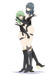  alternate_costume boots breasts byleth_eisner clothed corruption enemy_conversion evil_smile female_only femdom fingerless_gloves fire_emblem fire_emblem_three_houses flayn_(fire_emblem_three_houses) gloves green_eyes green_hair hair_ornament high_heels kronya_outfit long_hair looking_at_viewer multiple_girls nintendo open_mouth smile thighs zerozero 