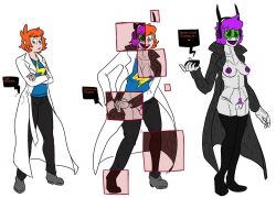 antenna before_and_after boots bottomless breasts corruption crotch_tattoo evil_smile female_only femdom femsub goggles green_eyes lab_coat orange_hair original prurientpie robot robotization sequence smile tattoo tech_control thigh_boots topless transformation virus