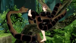  3d barefoot brown_hair closed_eyes coils crossover disney feet foot_licking foot_worship forked_tongue happy_trance jungle kaa kaa_eyes kazuma_satou kono_subarashii_sekai_ni_shukufuku_wo! licking male_only maledom malesub mmd outdoors restrained short_hair smile texasnerd the_jungle_book tongue tongue_out yaoi 