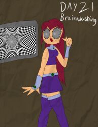 clothed dress expressionless hypnotic_screen hypnovember red_hair starfire symbol_in_eyes tcross teen_titans