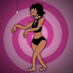  black_hair black_lipstick crystal cylinda_oyl dark_skin earrings female_only femsub glowing_eyes goth happy_trance olive_&amp;_popeye_(webcomic) pendulum smile spiral_background spiral_eyes susnowo zombie_walk 