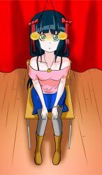 absurdres bare_shoulders black_hair blue_eyes boots bracelet empty_eyes etlabsotwe female_only femsub hair_ribbon jewelry long_hair looking_at_viewer manip necklace original pendulum pompom_(manipper) pov pov_dom ribbon sitting sketch skirt stage_hypnosis