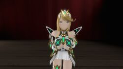 3d animated animated_gif blonde_hair breasts chicken_pose clothed female_only femsub gloves large_breasts legsweepboxer long_hair mythra_(xenoblade) nintendo open_mouth opera_gloves source_filmmaker standing xenoblade_chronicles xenoblade_chronicles_2 