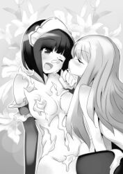 altered_common_sense blush bottomless breasts femsub greyscale happy_trance hypnotized_hypnotist large_breasts licking louise_francoise_le_blanc_de_la_valliere love_potion maid maid_headdress monochrome multiple_subs nude official siesta the_familiar_of_zero tongue tongue_out topless yuri