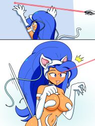  animal_ears blue_eyes blue_hair capcom cat_ears cat_girl collar comic darkstalkers drool empty_eyes felicia_(darkstalkers) female_only femsub happy_trance humor large_breasts leaning_forward long_hair open_mouth sortish tail tech_control very_long_hair 