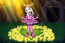  asriel_dreemurr ballerina bow brown_eyes corset crossdressing drool fangs furry happy_trance high_heels male_only malesub monster open_mouth opera_gloves pocket_watch smile spiral_eyes thighhighs tongue tutu undertale 