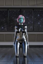 3d alien alien_girl blue_skin collar graybot high_heels kneeling pink_hair robot robot_girl robotization theheckle whitewash_eyes