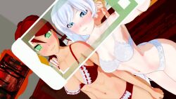 femdom femsub happy_trance jaune_arc koikatsu! lingerie perfect_idiot pyrrha_nikos rwby selfie sleeping symbol_in_eyes weiss_schnee